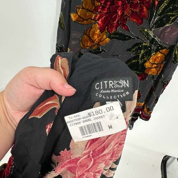 NEW Citron Silk Maxi Dress and Jacket Floral Print Velvet Beaded Fall - Picture 10 of 15